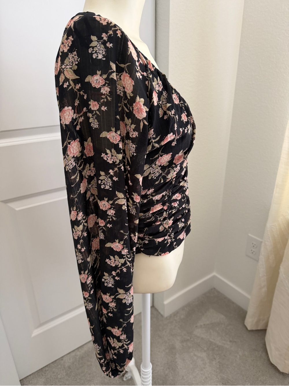 Free People "Final Rose" Ruched Floral Crop Blouse - Picture 4 of 7